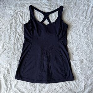 Lululemon Athletica Navy Tank Top Criss Cross Back Built in Bra